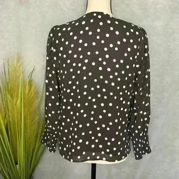 Madewell Black & White Polka V-Neck Long Smocked Sleeve Pullover Blouse Size 4 - Picture 8 of 11